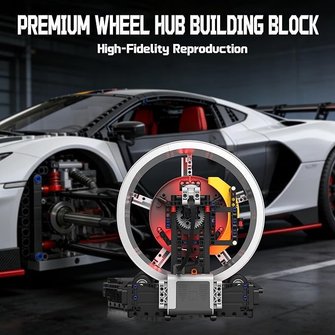 Sports Car Wheel Hub Building Set that Runs, Build Your Own STEM Mini Model Kit with LED & Motor for Adults - 578PCS