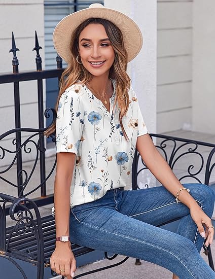 Zeagoo Womens Summer Tops Casual Short Sleeve V Neck Shirts Business Dressy Work Blouses