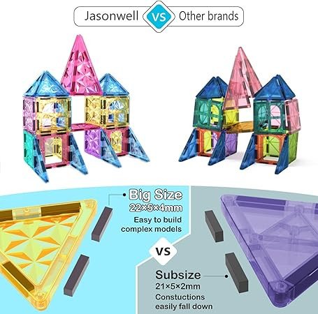 Jasonwell 110PCS Magnetic Tiles Building Blocks Set for Boys Girls Preschool Educational Magnet Construction Kit Stacking STEM Toys Christmas Birthday Gifts for Kids Toddlers 3 4 5 6 7 8 9 + Year Old