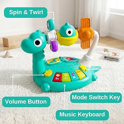 iPlay, iLearn Baby Dinosaur Musical Piano Toy, Infant Tummy Time Music Toy W/ Light Sound, Toddler Sensory Development Learning Activity, Birthday Gift 6 7 8 9 10 12 Month 1 2 3 Year Old Boy Girl Kid