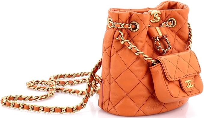 Pre-Loved CC Pocket Chain Bucket Backpack Quilted Lambskin Small, Orange