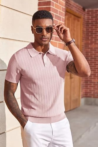 COOFANDY Mens Knit Polo Shirts Textured Polo Shirts Short Sleeve Casual Collared Golf T-Shirts
