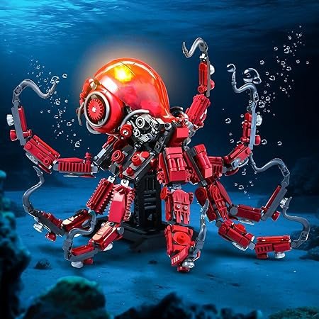 XITALAXU Mechanical Octopus Building Sets for Adult, Ocean Animal Collection Toy with Display Stand and Light, Home Office Decor and Idea Gift for Teen 14+(882PCS)