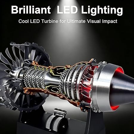 TR900 Turbofan Model Kit, Adjustable Speed Aircraft Jet Engine with LED Light, Mechanical Science Aero Engine Education Toy Gift Decor for Adult Hobbyists, 28cm (Assembly Version-Red Light)