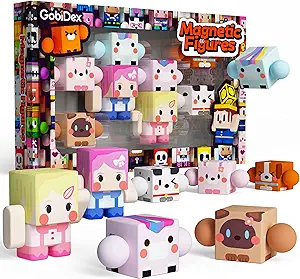 GobiDex 8PCS Magnetic Figures Playset Rotatable Animal & Character Toys for Kids, Toddlers Sensory Pretend Play Travel Toys Compatible with Magnet Blocks