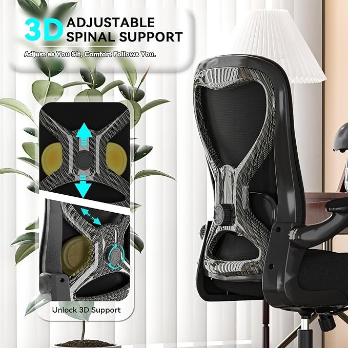 Office Desk Chair with Ergonomic Lumbar Support, Extra-Thick Seat Cushion, Flip-up Arms, Breathable Mesh Back, Computer Task Chair for Home Office