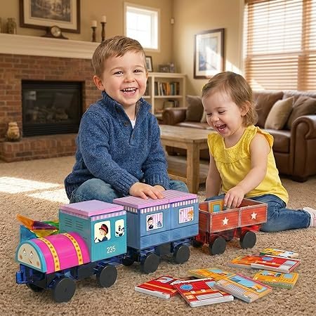 Magnetic Tiles Cars Construction Set for Kids, 30PCS Magnetic Building Tiles with 3 Car Bases & Crane, Train and Truck Magnet Blocks STEM Toys for Boys Girls Ages 3-8