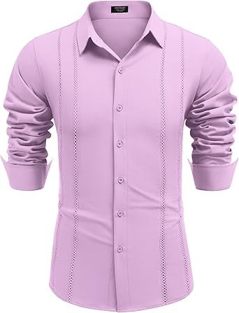 COOFANDY Mens Cuban Guayabera Shirt Casual Button Down Shirts Long Sleeve Summer Beach Shirts
