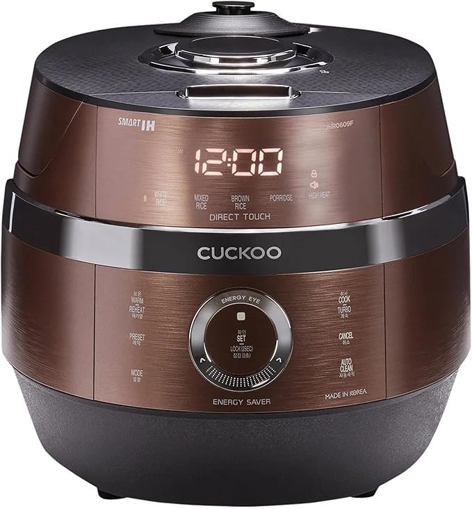 CUCKOO High Pressure Rice Cooker 6-Cup Uncooked / 12-Cup Cooked with Induction Heating Technology, Versatile Rice Maker with 16 Menu Options and Steam Plate, Voice Guide, Copper (CRP-JHR0609F)