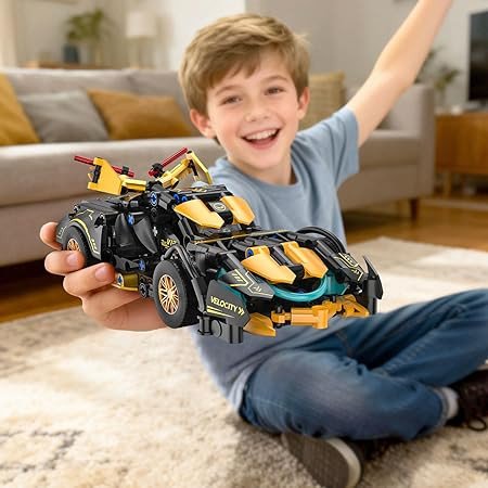PIKARO Sports Car Building Set for Boys Girls, 1:18 MOC Black Super Race Car Toy Model Kit, Supercar Birthdays Gift for Kids Ages 6 8 9 12 14+