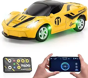 SASBSC 1/64 Mini Rc Car Toys for Boys Age 4-7 8-12, 2.4GHz Small App & Remote Control Cars with 3 Speed Modes for Kids Adults Rechargeable Desktop Toy Race Sports Car Gifts for Birthday (Yellow)