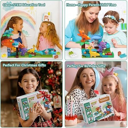 Dinosaur Marble Run Building for Kids: 3 4 5 6 7 8 Years Old Kids Dinosaur Building Blocks Toys - Preschool Montessori Game Compatible with Major Brands for Boys Girls