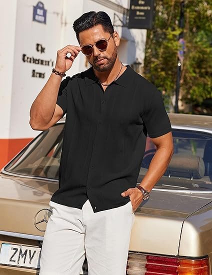 COOFANDY Men's Knit Short Sleeve Button Down Polo Shirts