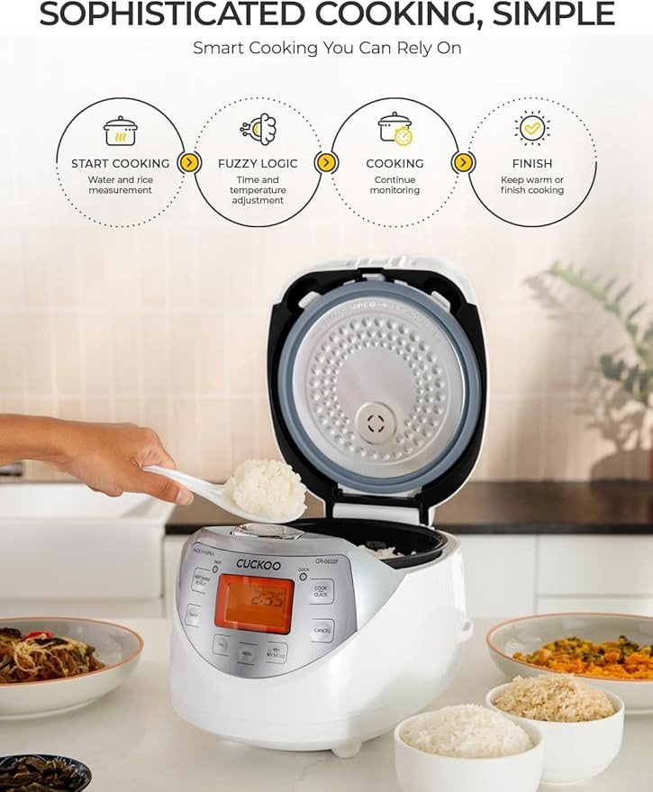 CUCKOO Micom Rice Cooker 6 Cup Uncooked / 12 Cup Cooked, Korean Fuzzy Logic Rice Cooker with Delay Timer & Keep Warm Setting, Versatile Food Steamer with Non-Stick Inner Pot, Silver (CR-0632F)