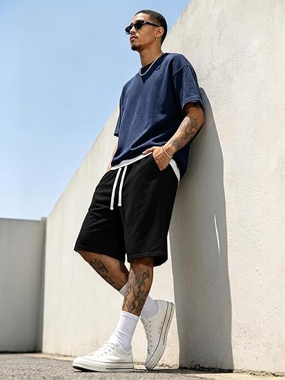 Dokotoo Men Mens Baggy Sweat Shorts Y2K Streetwear Loose Fit Under Knee Length Casual Drawstring Shorts