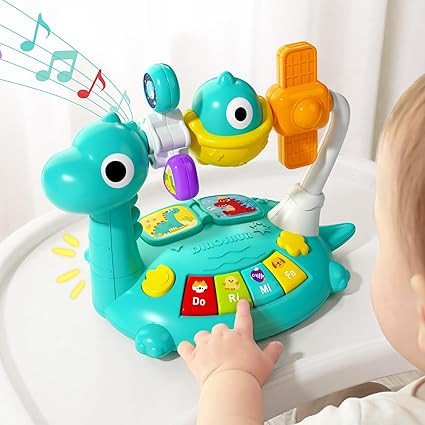 iPlay, iLearn Baby Dinosaur Musical Piano Toy, Infant Tummy Time Music Toy W/ Light Sound, Toddler Sensory Development Learning Activity, Birthday Gift 6 7 8 9 10 12 Month 1 2 3 Year Old Boy Girl Kid