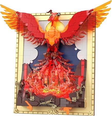 Phoenix Nirvana Building Block Sets, 1565 Pcs Magic Fire Phoenix Building Toys with LED Lights, 15*6.3*13.78in 3D Framed Wall Art, Firebird DIY Model Kit for Gifts Decorations Collectibles