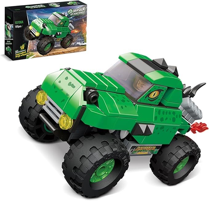 City Dinosaur Truck Off-Road Building Toys, Creative Birthday Gift Idea Playset, Monster Truck Fun Toys Building Blocks Set (185PCS)
