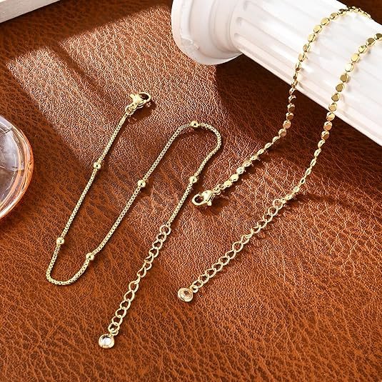 Gold Bracelets for Women, 14K Gold Plated Stackable Bracelet Stack Set Adjustable Charm Small Square Chain Snake Link Layered Waterproof Jewelry Sets Gifts
