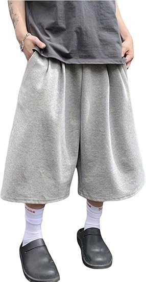 OYOANGLE Men's Baggy Oversized Sweat Shorts Drawstring Waist Long Track Basketbal Shorts Sweatpant with Pockets