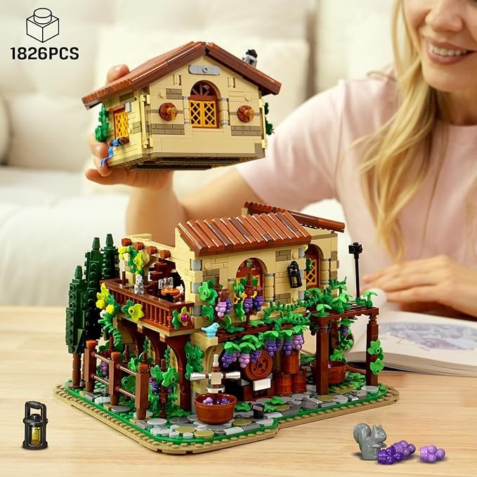 INSOON Winery Chateau House Building Set with Lights, Cozy Autumn Vineyard Castle Display Model for Adults, Home Decor Collectible Building Kit, Relaxing Desk Decor Gifts for Women Men Teens (1826PCS)