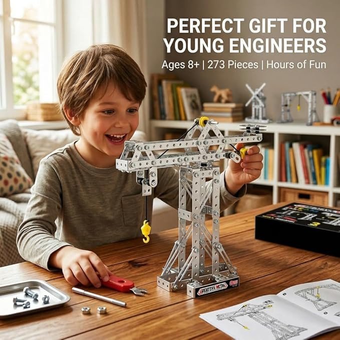 Metal Building Toys, 273pcs 3 in 1 Tower Crane & Frame Crane & Windmill Metal Model Set,Erector Sets for Boys Age 8-12,DIY Building Stem Projects Toys for Kids,Birthday Gifts for Model Crane Fan