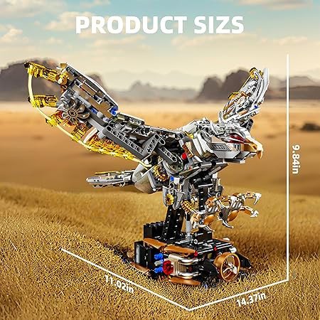 1168-PCS Mechanical Eagle Building Block Set with LED Light, Movable Linkage Gears, Display Stand - Animals Building Blocks Toy for Adults, Teens, Kids Age 12+