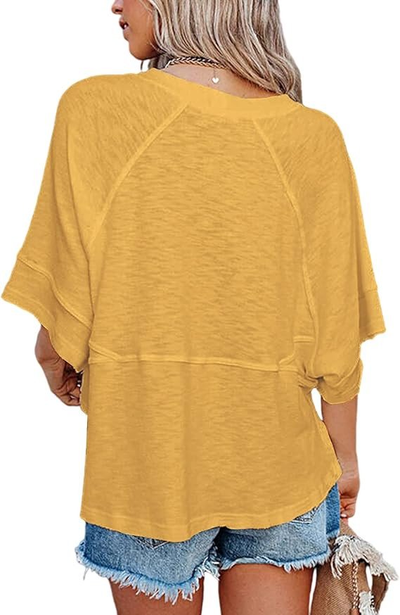 Sovelen Women's Summer Casual Crewneck Batwing Half Sleeve T-Shirts Solid Color Loose Fit Cute Basic Flowy Tops Tees Blouses