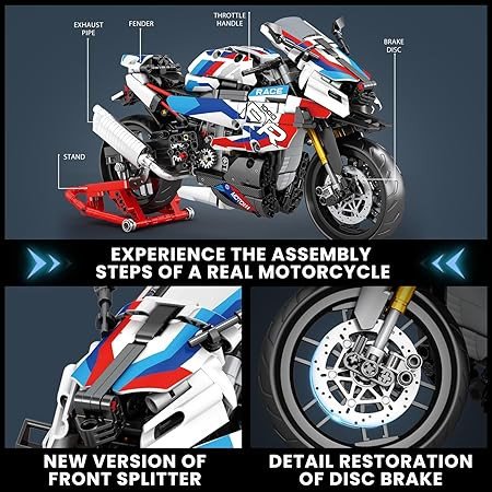 Reobrix Motorcycle 1000 RR Technic Building Set for Adults, 1:8 Scale Model Kit, 949 PCS Collectible Motorcycle Display Model with Stand, Motorbike Gift Idea for Boys and Kids 14+