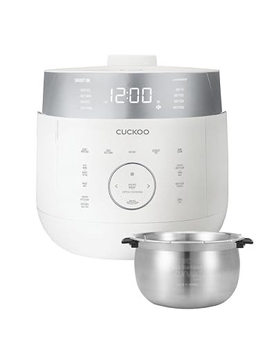 CUCKOO Twin Pressure Rice Cooker 6-Cup Uncooked / 12-Cup Cooked with Induction Heating Technology, 19 Menu Modes with Voice Guide, Full Stainless Steel Inner Pot, White (CRP-LHTAR0609FW)