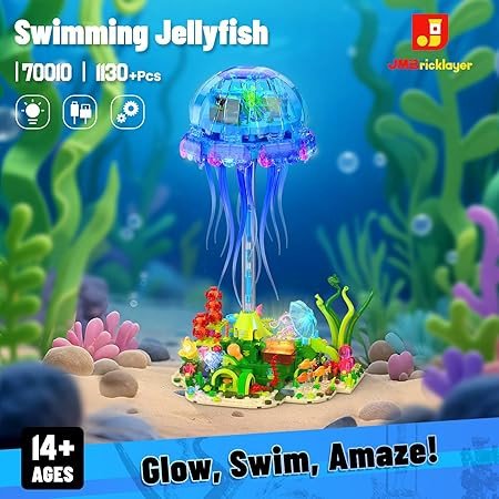 JMBricklayer Jellyfish Building Set with LED Lights, Ocean Animal Collection Toy, Floating Jellyfish Lamp, Sea Creature Display for Adults, Home & Office Decor, Creative Gifts for Boys Girls 14+