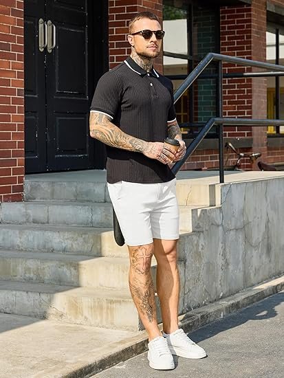 Comdecevis Men's Slim Fit 7" Inseam Chino Shorts - Stretch Skinny Dress Shorts for Work Casual