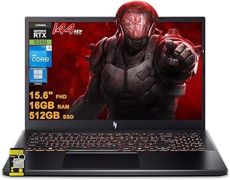 acer Nitro V 15 Gaming Laptop 15.6" FHD IPS 165Hz Intel 8-core i5-13420H 16GB DDR4 512GB SSD GeForce RTX 5050 GDDR7 DLSS4 (Up to 440 AI Tops) Backlit Thunderbolt WiFi6 Win11Pro ICP Hub