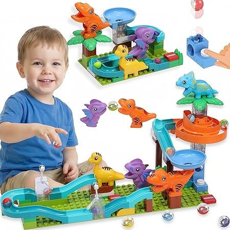 Dinosaur Marble Run Building for Kids: 3 4 5 6 7 8 Years Old Kids Dinosaur Building Blocks Toys - Preschool Montessori Game Compatible with Major Brands for Boys Girls