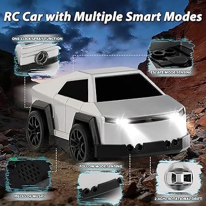 Remote Control Car Cyber-Inspired Rc Cars Toys with Drift Spray Lights Sound Automatic Follow 2.4GHz Rc Truck Toys for 3+ Boys Pet