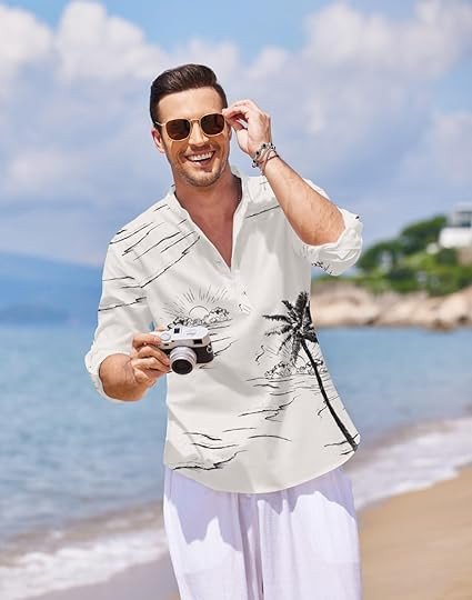 COOFANDY Men's Cotton Linen Henley T-Shirt Long Sleeve Hippie Casual Beach T-Shirts