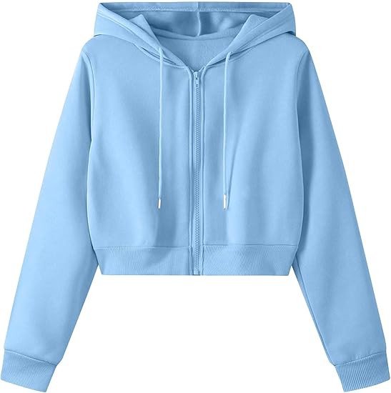 Remidoo Women's Zip Up Cropped Hoodie Crop Top Sweatshirt Drawstring Long Sleeve Jacket