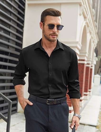 COOFANDY Mens Stretch Dress Shirts Long Sleeve Button Down Shirt Regular Fit Formal Business Shirts