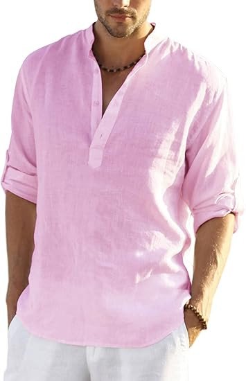 COOFANDY Men's Cotton Linen Henley T-Shirt Long Sleeve Hippie Casual Beach T-Shirts