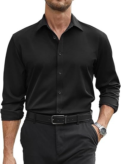 COOFANDY Mens Stretch Dress Shirts Long Sleeve Button Down Shirt Regular Fit Formal Business Shirts